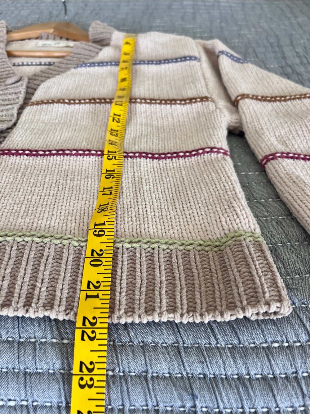 New In Oversized Beige Striped Open-Front Women's Cardigan Sweater - Picture 7 of 11